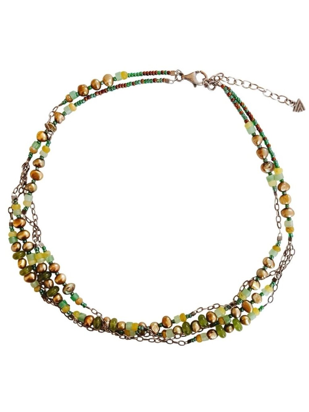Silpada Sterling Silver Green Pearl Adventurine Jade Multi-Strand Necklace N1683